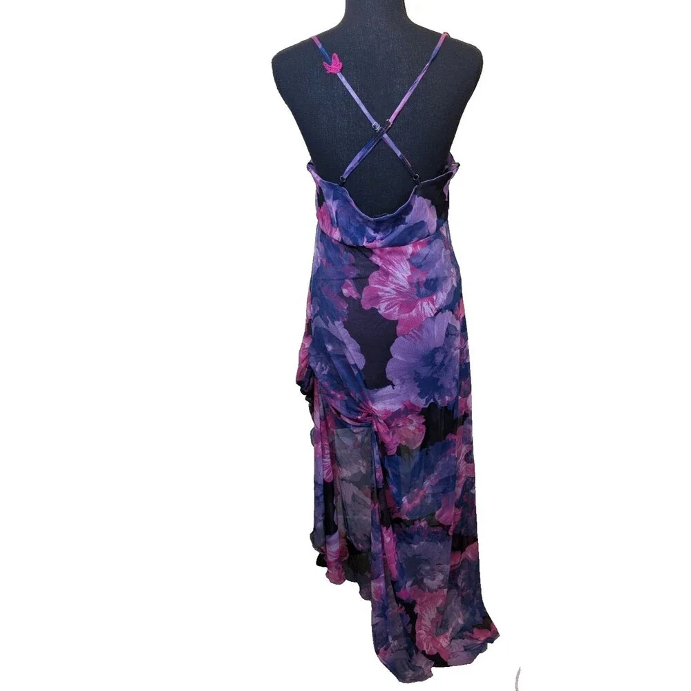 Forever 21 Women's Dress Asymmetric Floral Y2K Fairy Butterfly Ruched Size Large